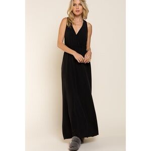 POL Elegant Black V Neck Maxi Dress